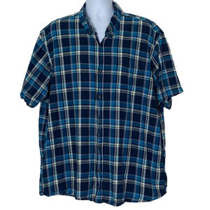 Hobbs Creek Shirt Mens 2XL Blue Short Sleeve Plaid Cotton Button Down